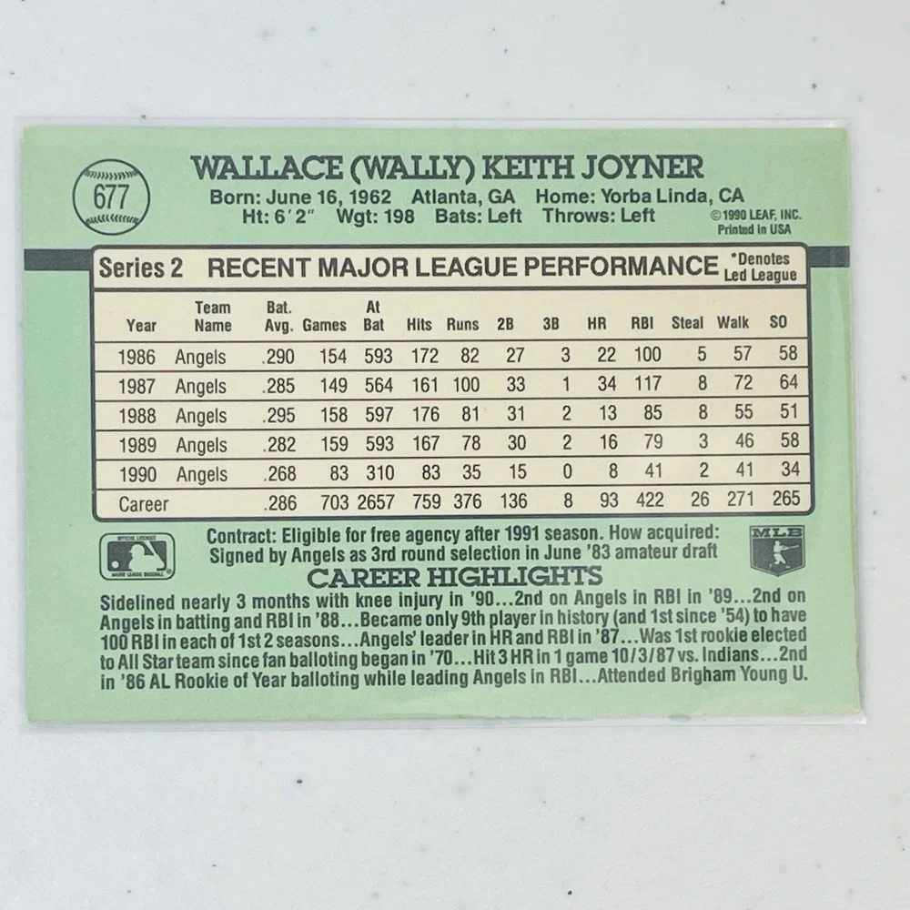 1991 Donruss Wally Joyner 677 Baseball California Angels Trading Card Vtg